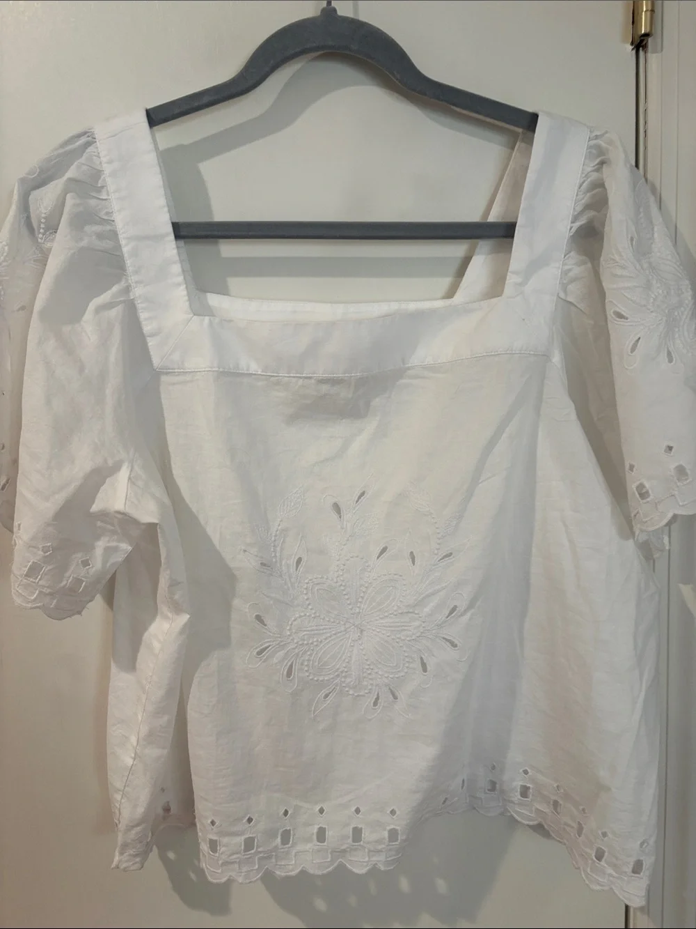 LOFT White Square-Neck Eyelet Cotton Blouse - Picture 1 of 6